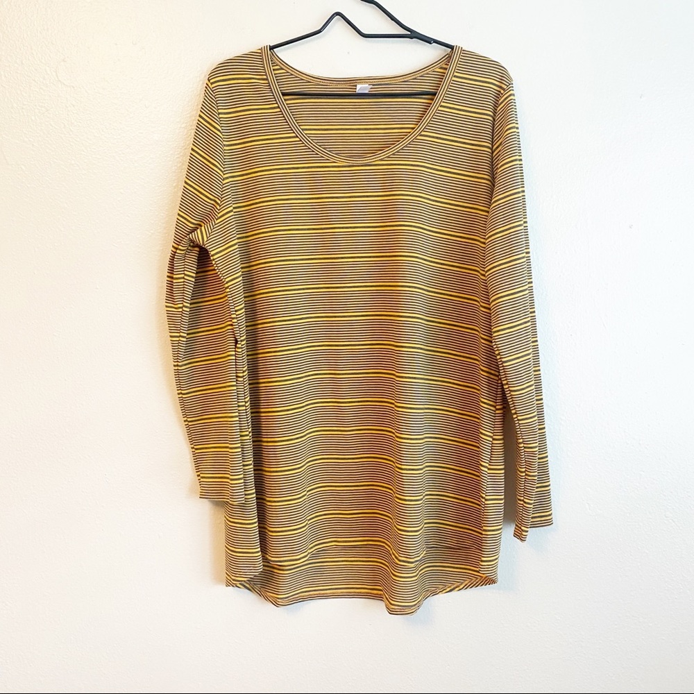 LulaRoe Lynnae Yellow Blue Stripe Long Sleeve Top Women’s Plus Size XXL